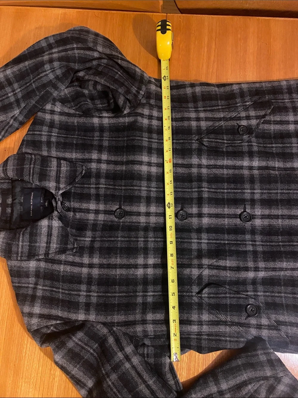 Vintage Banana Republic Gray and Black Plaid Wool Blend Pea Coat